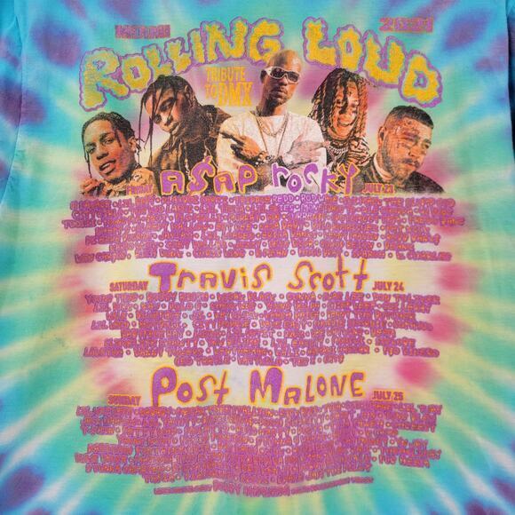 Rolling Loud Travis Scott Post Malone ASAP Miami 2021 Tie Dye Rapper T-Shirt - Picture 8 of 12
